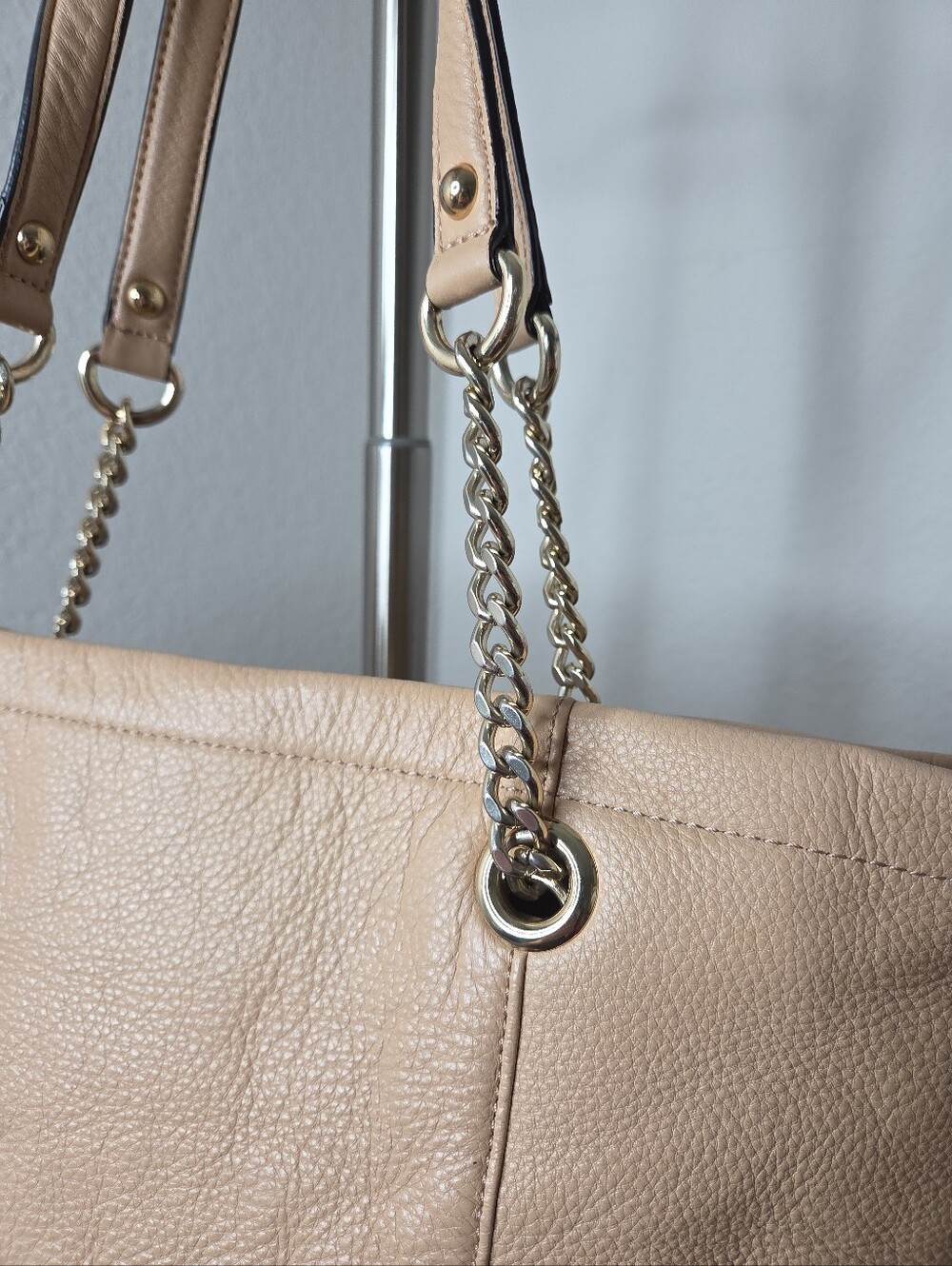 Calvin Klein Tan Tote with Gold Chain Handles - Picture 3 of 7